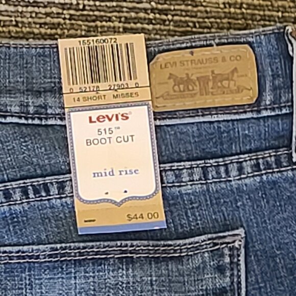 NWT Levi's 515 Boot Cut Mid Rise Blue Jeans Misses 14 Short Beaded Cotton Blend - Picture 10 of 16